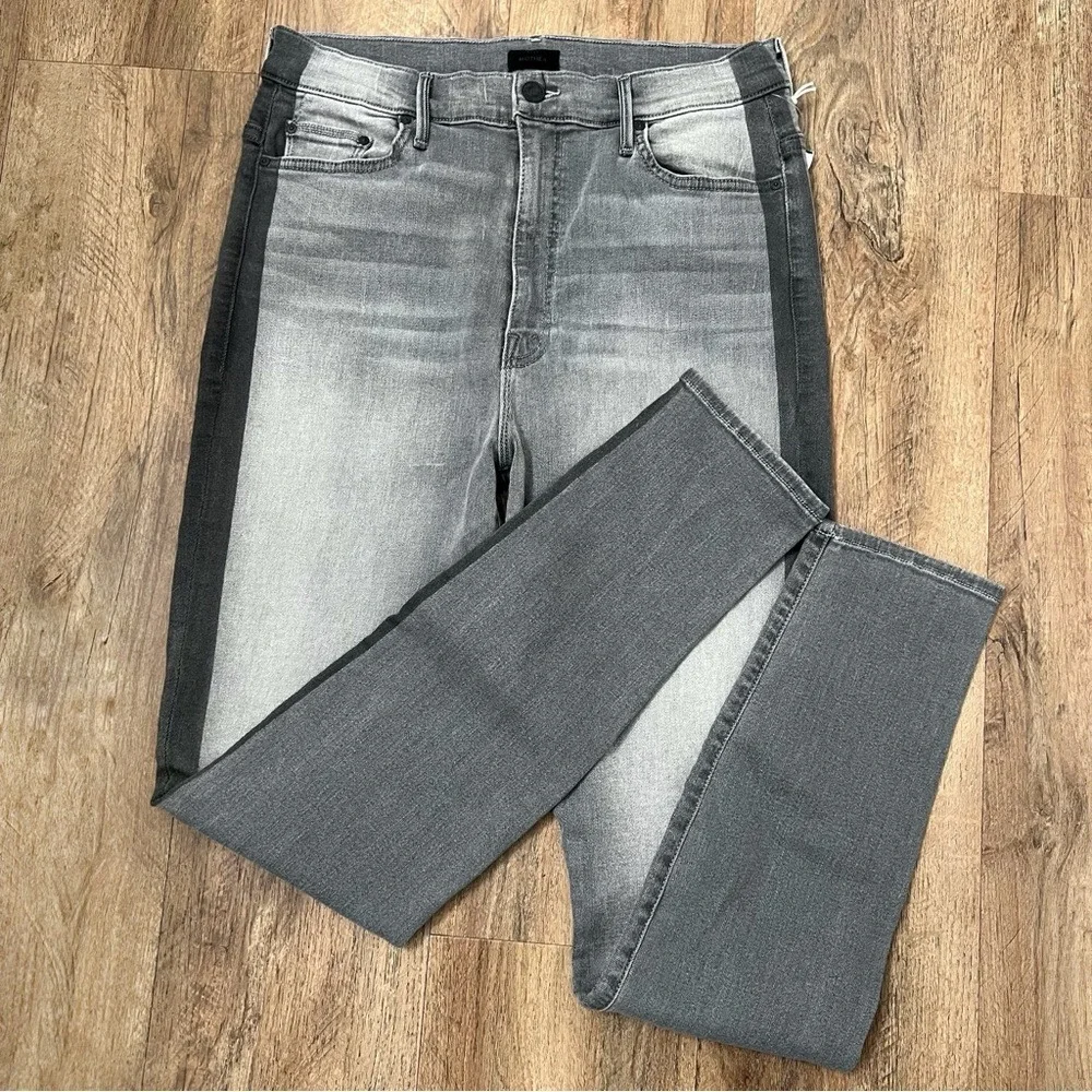 Mother Sz 31 Light Wash Gray Denim The Swooner Super Moon Stripe Skinny Jeans